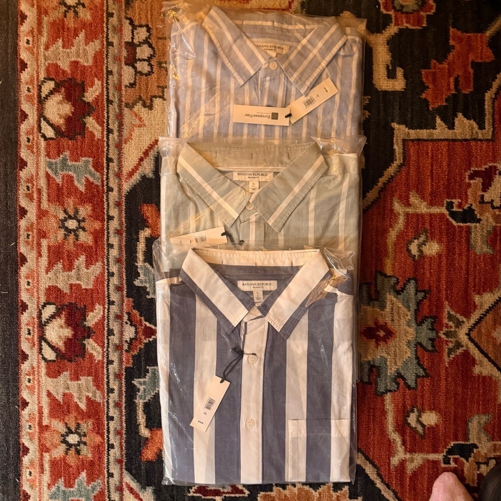Banana Republic Men's Striped Button Down Shirts - Blue, Green, Gray - Picture 1 of 4